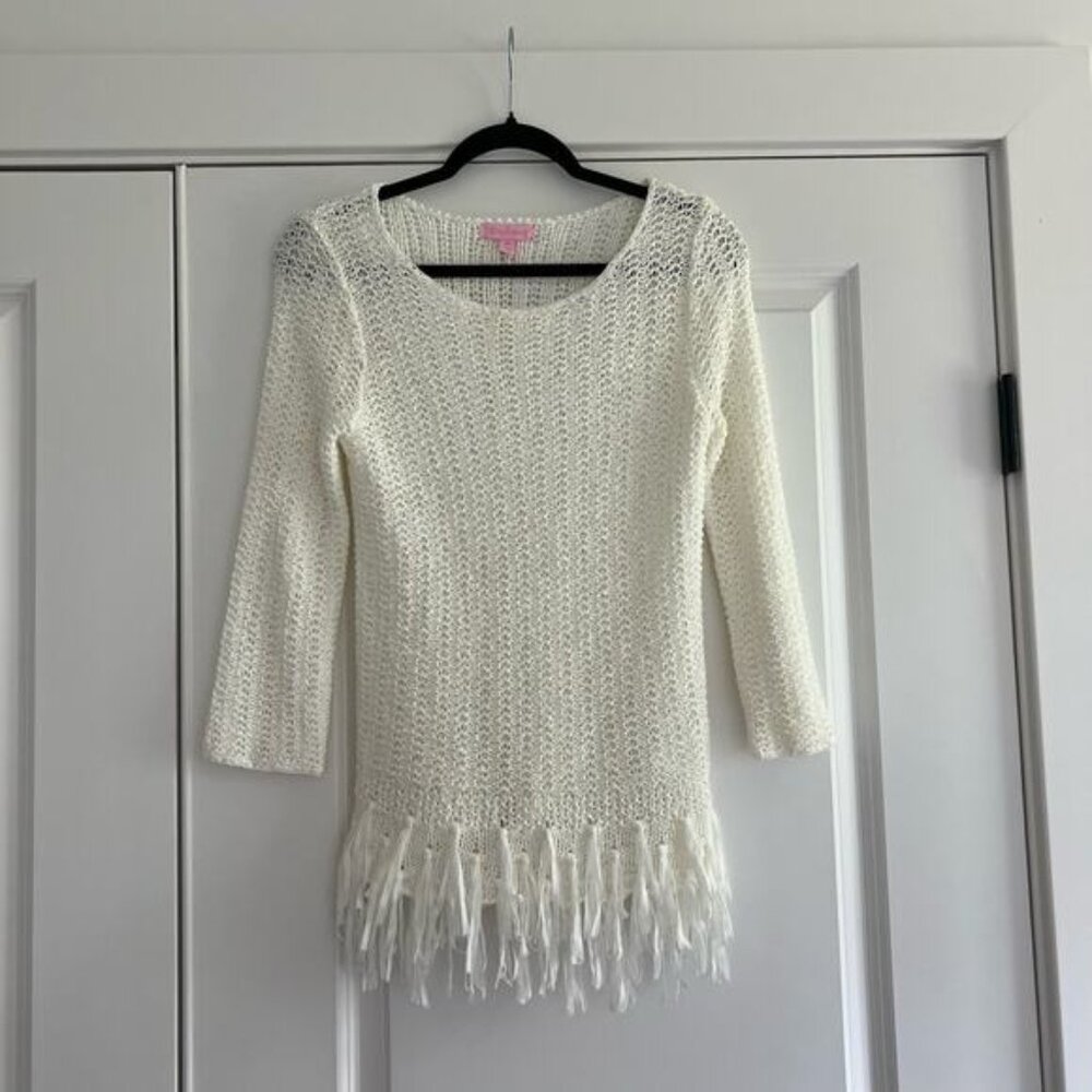 Lily‎ Pulitzer Women's Loose Knit Sweater with Fringe White Size XS